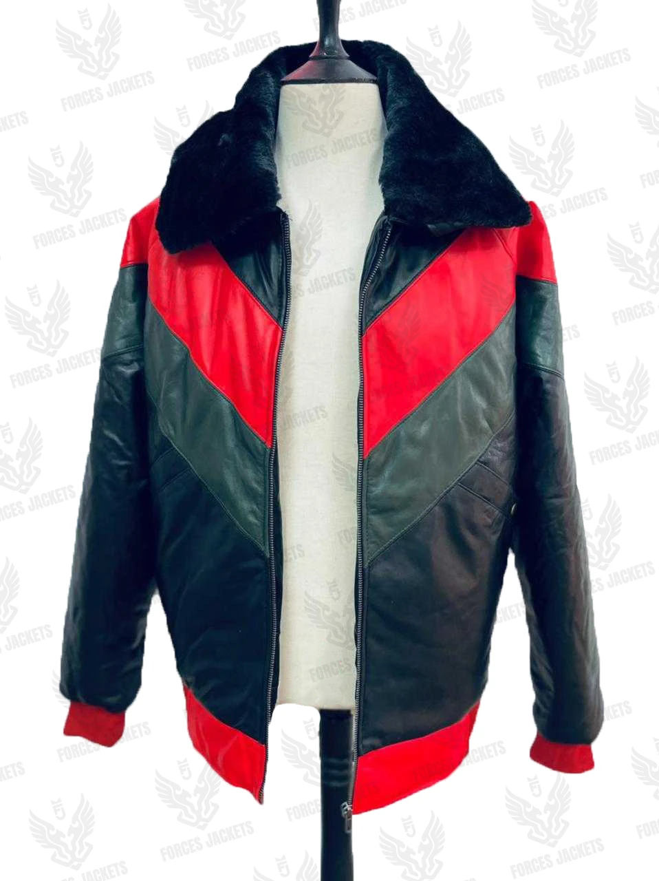 Red Green And Black Bomber Leather Jacket 4 Red Green And Black Bomber Leather Jacket - Image 2