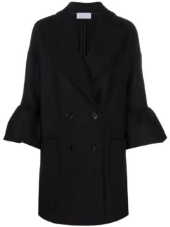 Ruffle Detail Flared Cuffs Pea Coat