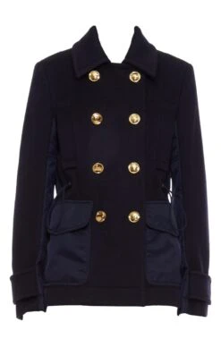 Archive Print Double Breasted Navy Peacoat