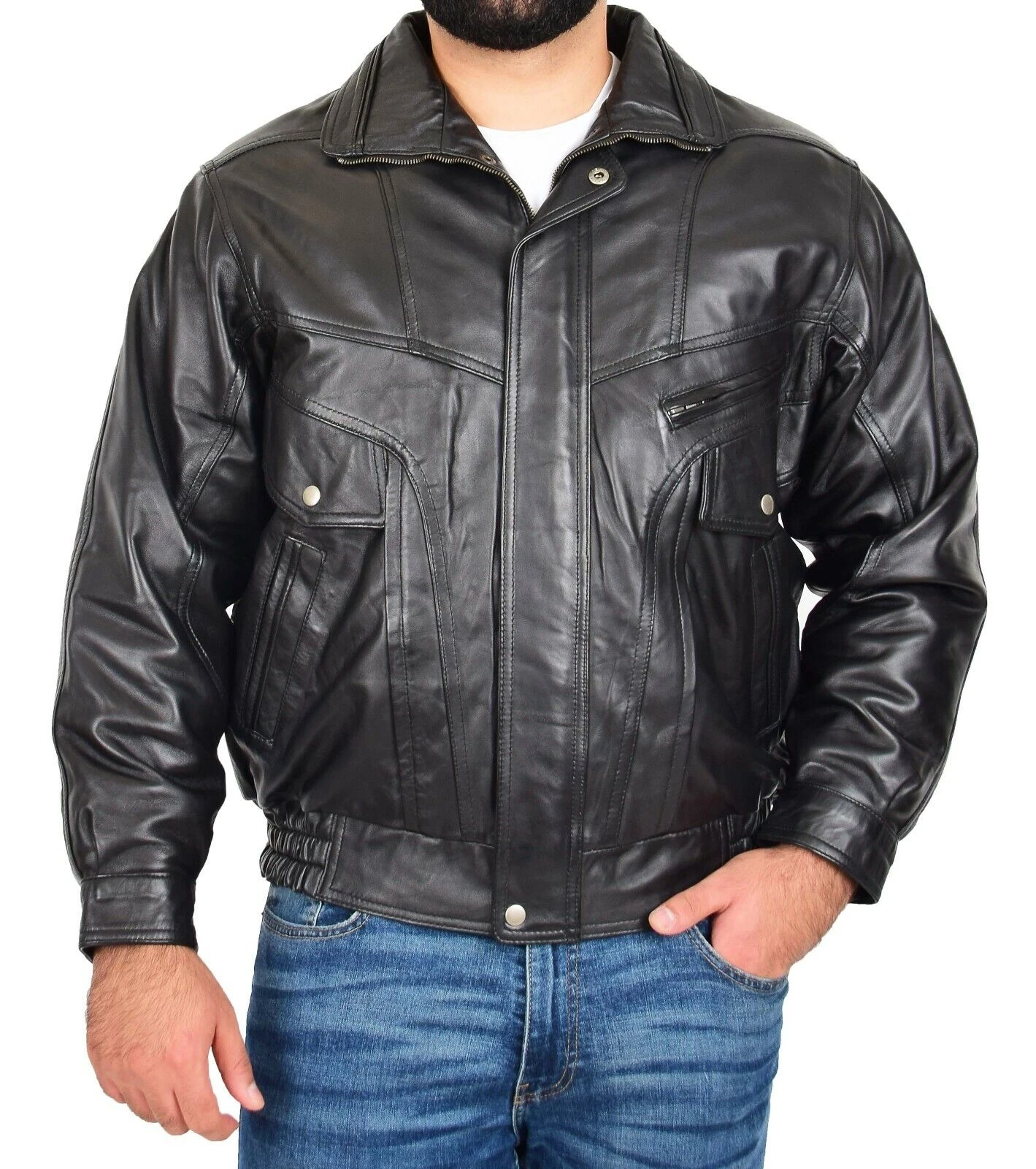 A-1 Fashion Goods Mens Real Black Leather Blouson Jacket 3 A-1 Fashion Goods Mens Real Black Leather Blouson Jacket