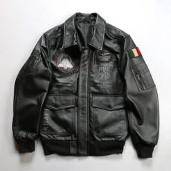 A-2 Aviator Black Leather Embroidery Jacket