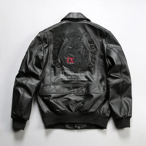 A-2 Aviator Black Leather Embroidery Jacket 4 A-2 Aviator Black Leather Embroidery Jacket - Image 2