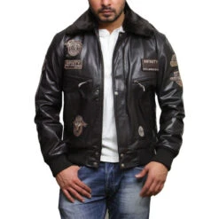 A-2 Aviator Flying Black Leather Bomber Jacket