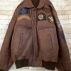 A-2 Flight Genuine Leather Embroidery Patch Quilted Brown Jacket