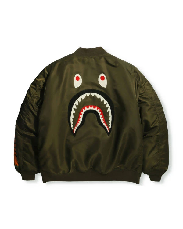 A Bathing Ape Shark Loose Fit Ma-1 Army Green Bomber Jacket 4 A Bathing Ape Shark Loose Fit Ma-1 Army Green Bomber Jacket - Image 2