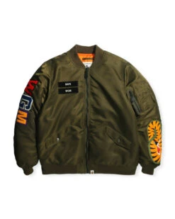 A Bathing Ape Shark Loose Fit Ma-1 Army Green Bomber Jacket