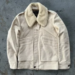 APC Military A-2 White Shearling Bomber Jacket