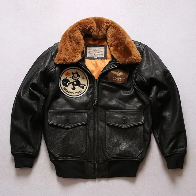 Air Force G-1 Pilot Fur Collar Black Cowhide Leather Bomber Jacket 3 Air Force G-1 Pilot Fur Collar Black Cowhide Leather Bomber Jacket