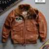 Air Force G-1 Pilot Fur Collar Orange Cowhide Leather Bomber Jacket