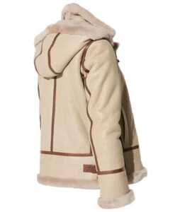 Alicia Beige Shearling Fur Hooded Leather Jacket -Us Military Jacket Alicia Beige Shearling Fur Hooded Leather Jacket