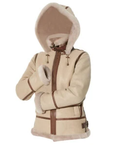 Us Military Jacket -Us Military Jacket Alicia Flight Pilot Aviator Shearling Fur Beige With Detachable Hood Jacket
