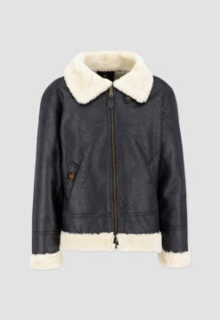 Alpha Industries B-3 Black Leather Bomber Fur Jacket