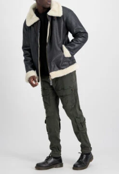 Alpha Industries B-3 Black Leather Bomber Fur Jacket -Us Military Jacket Alpha Industries B 3 Black Leather Fur Jacket