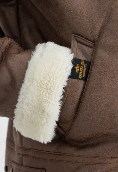 Alpha Industries B-3 Brown Leather Bomber Fur Jacket 8 Alpha Industries B-3 Brown Leather Bomber Fur Jacket - Image 6