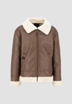 Alpha Industries B-3 Brown Leather Bomber Fur Jacket