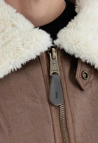 Alpha Industries B-3 Brown Leather Bomber Fur Jacket 6 Alpha Industries B-3 Brown Leather Bomber Fur Jacket - Image 4