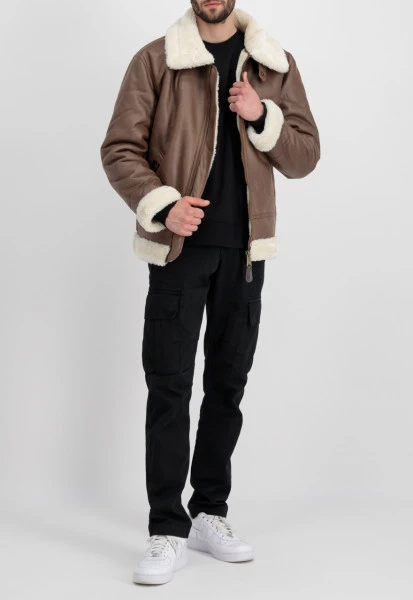Alpha Industries B-3 Brown Leather Bomber Fur Jacket 5 Alpha Industries B-3 Brown Leather Bomber Fur Jacket - Image 3