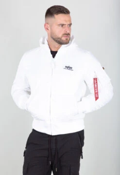 Alpha Industries Ma-1 Back Print White Hooded Jacket -Us Military Jacket Alpha Industries Ma 1 Back Print Hooded Jacket