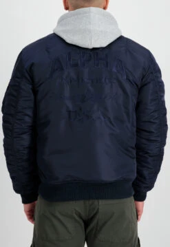 Alpha Industries Ma-1 Navy Blue Hooded Bomber Jacket -Us Military Jacket Alpha Industries Ma 1 Navy Blue Hooded Jacket