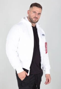 Alpha Industries Ma-1 Back Print White Hooded Jacket -Us Military Jacket Alpha Industries Ma 1 White Hooded Jacket