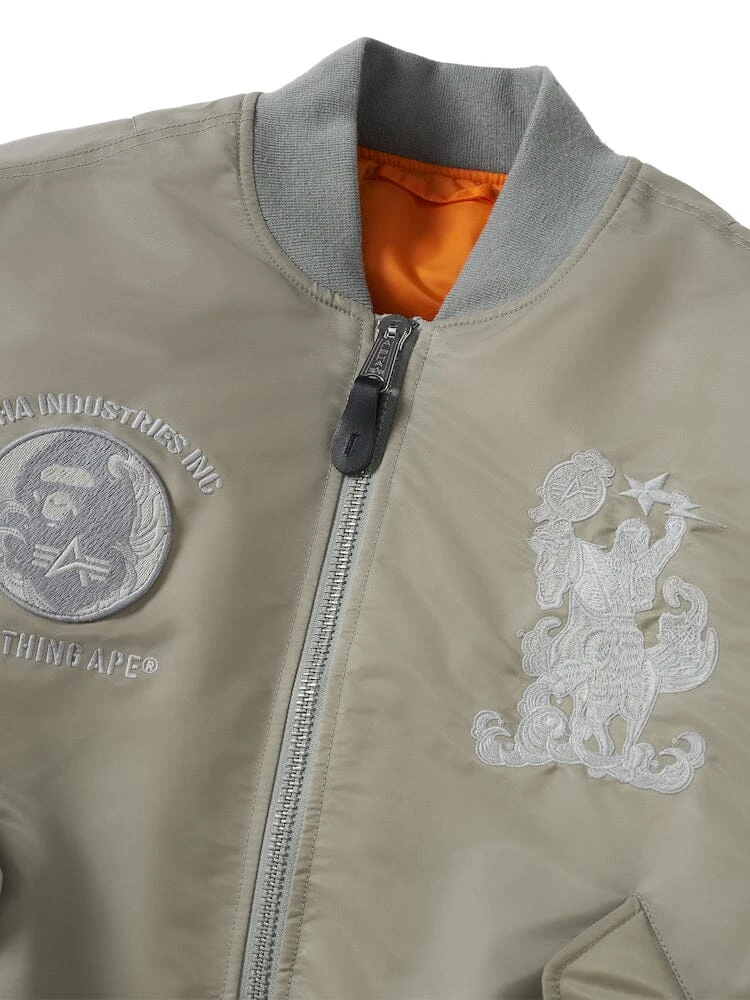 Alpha X Bape Ma-1 Olive Drab Bomber Jacket 5 Alpha X Bape Ma-1 Olive Drab Bomber Jacket - Image 3