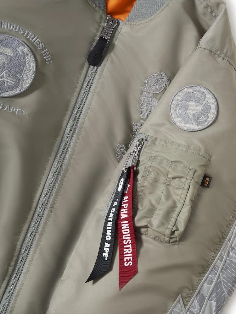 Alpha X Bape Ma-1 Olive Drab Bomber Jacket 7 Alpha X Bape Ma-1 Olive Drab Bomber Jacket - Image 5