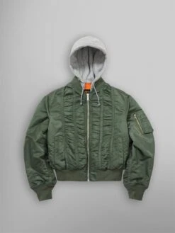 Alpha X Mademe Hooded Ruched Ma-1 Green Bomber Jacket