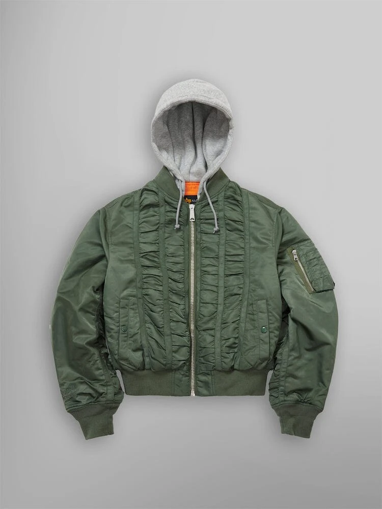 Alpha X Mademe Hooded Ruched Ma-1 Green Bomber Jacket 3 Alpha X Mademe Hooded Ruched Ma-1 Green Bomber Jacket