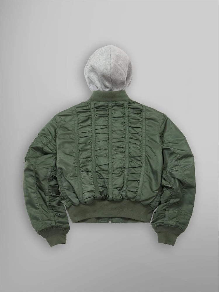 Alpha X Mademe Hooded Ruched Ma-1 Green Bomber Jacket 4 Alpha X Mademe Hooded Ruched Ma-1 Green Bomber Jacket - Image 2