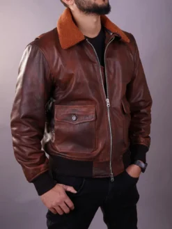 American Forces A-2 Brown Leather Flight Aviator Jacket
