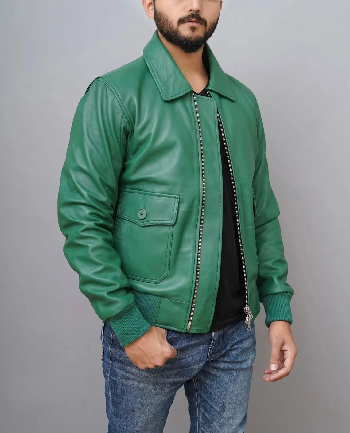 American Forces G-1 Flight Green Bomber Leather Jacket 6 American Forces G-1 Flight Green Bomber Leather Jacket - Image 4