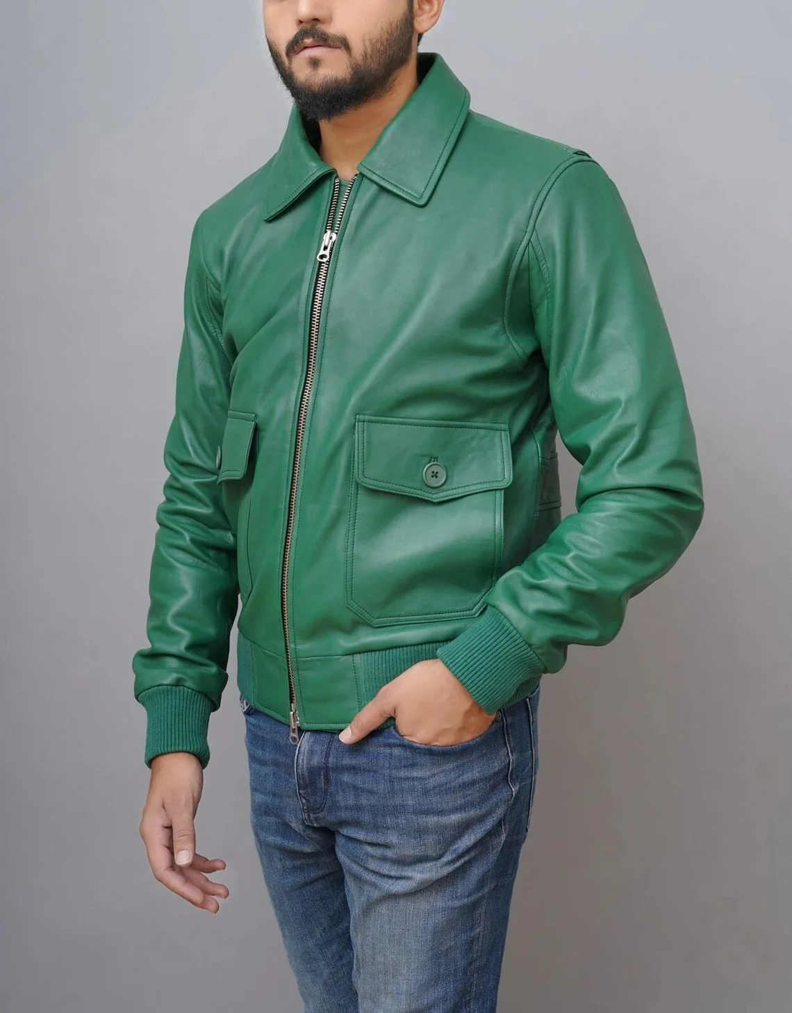 American Forces G-1 Flight Green Bomber Leather Jacket 5 American Forces G-1 Flight Green Bomber Leather Jacket - Image 3