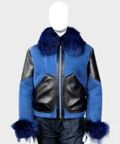 Anna Blue Shearling Sheepskin Leather Jacket