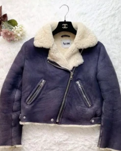 Archive Acne B-3 Dark Blue Mouton Double Rider Fluffy Rare Jacket