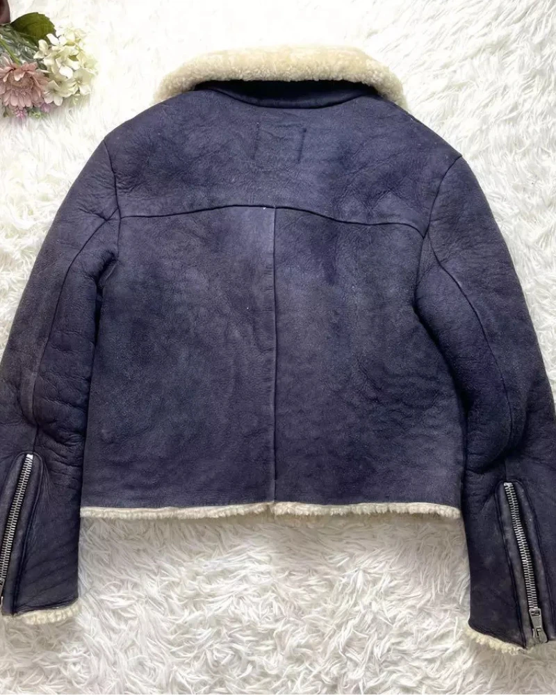 Archive Acne B-3 Dark Blue Mouton Double Rider Fluffy Rare Jacket 4 Archive Acne B-3 Dark Blue Mouton Double Rider Fluffy Rare Jacket - Image 2