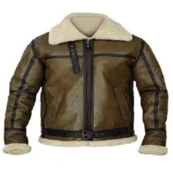 Army Greenish Brown Shearling Leather Jacket