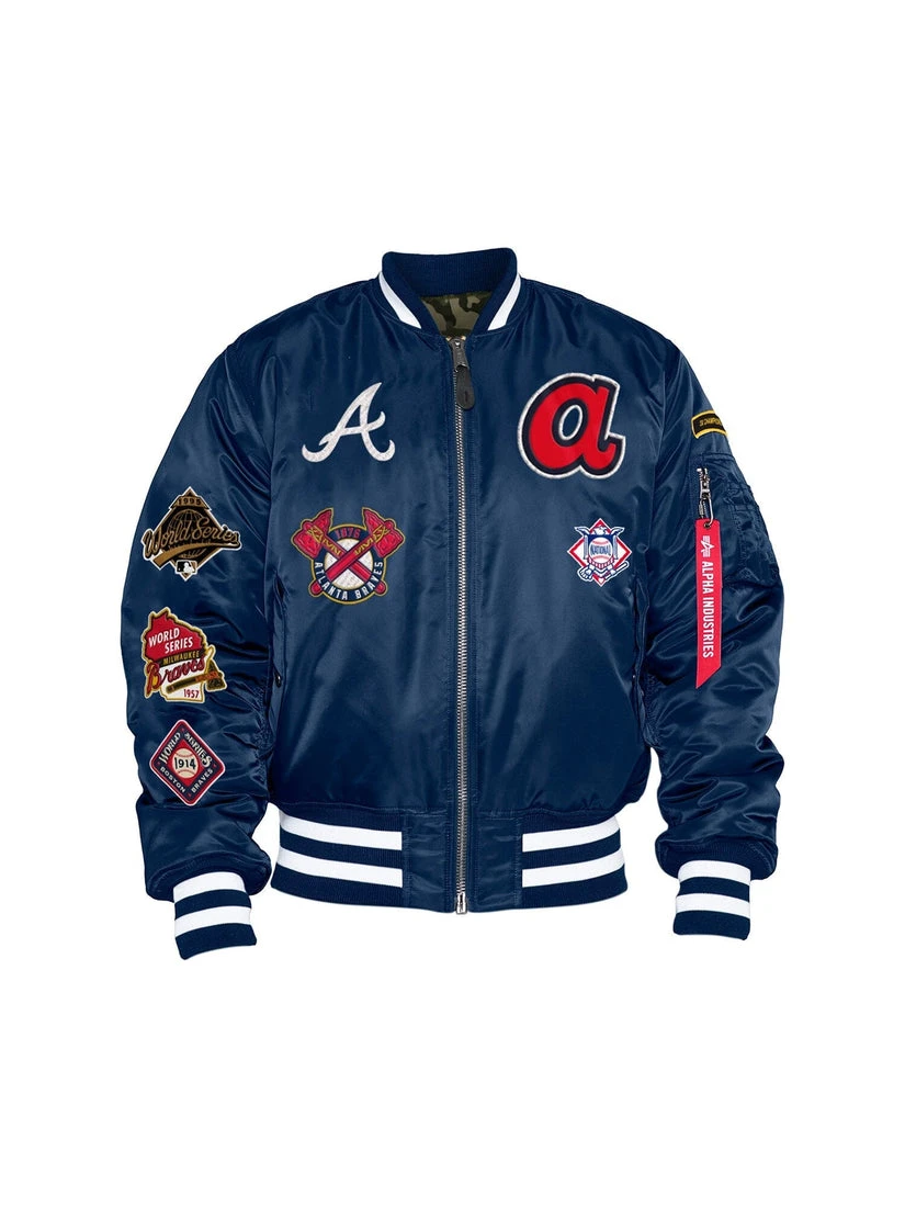 Atlanta Braves X Alpha X New Era Ma-1 Blue Bomber Jacket 3 Atlanta Braves X Alpha X New Era Ma-1 Blue Bomber Jacket