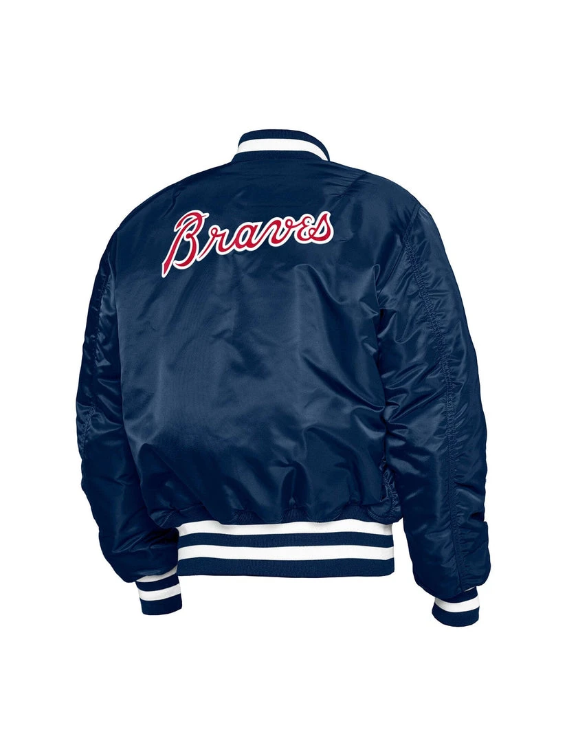 Atlanta Braves X Alpha X New Era Ma-1 Blue Bomber Jacket 6 Atlanta Braves X Alpha X New Era Ma-1 Blue Bomber Jacket - Image 4