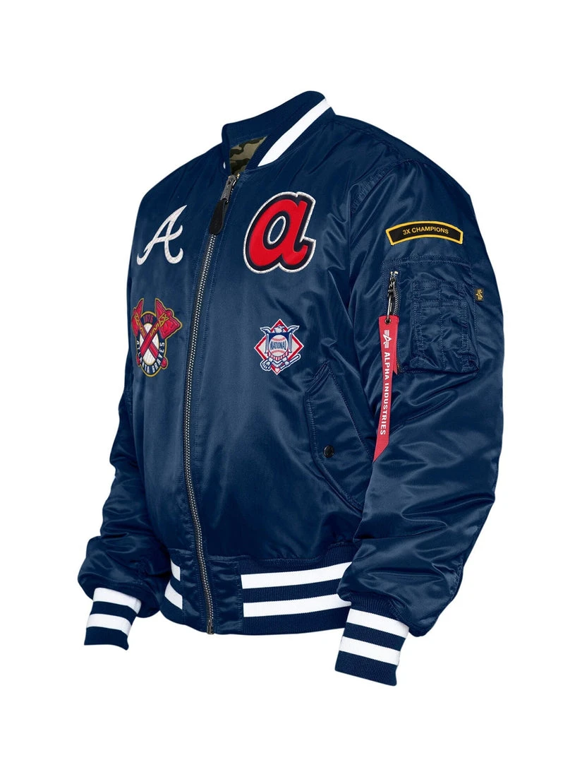 Atlanta Braves X Alpha X New Era Ma-1 Blue Bomber Jacket 5 Atlanta Braves X Alpha X New Era Ma-1 Blue Bomber Jacket - Image 3