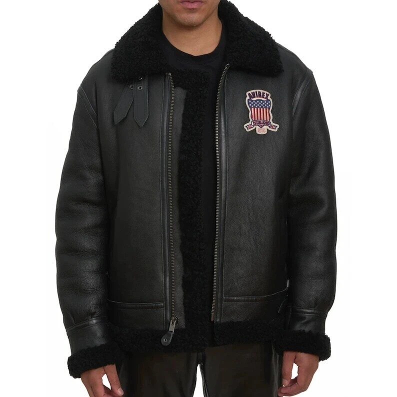Avirex B3 Bomber Black Shearling Leather Jacket 4 Avirex B3 Bomber Black Shearling Leather Jacket - Image 2