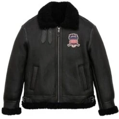 Avirex B3 Bomber Black Shearling Leather Jacket