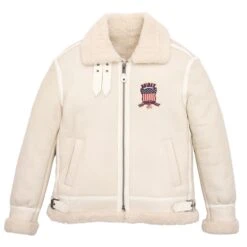 Avirex B3 Bomber White Shearling Leather Jacket