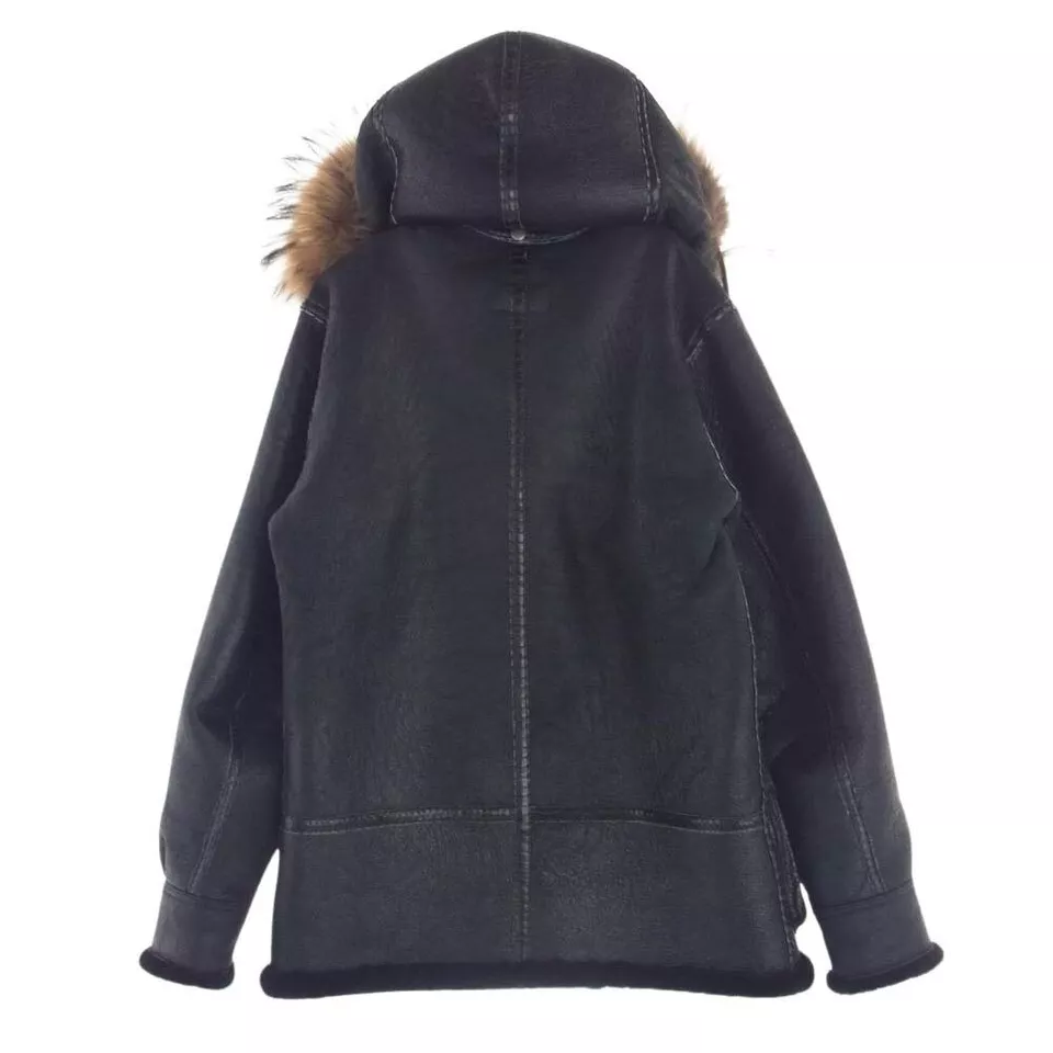 Avirex Rawlife B-7 Raccoon Fur Snakeskin Shearling Black Jacket 4 Avirex Rawlife B-7 Raccoon Fur Snakeskin Shearling Black Jacket - Image 2