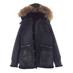 Avirex Rawlife B-7 Raccoon Fur Snakeskin Shearling Black Jacket
