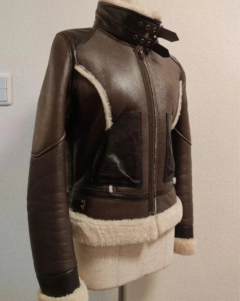 Avirex Type B-3 Hooded Shearling Brown Leather Jacket 5 Avirex Type B-3 Hooded Shearling Brown Leather Jacket - Image 3