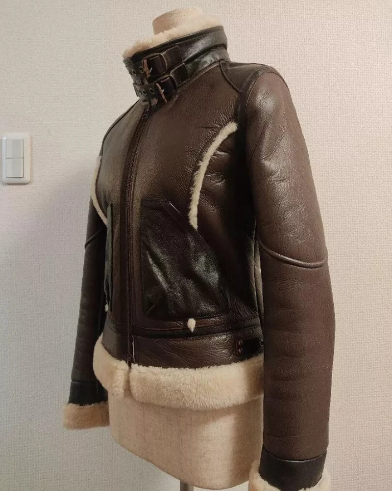 Avirex Type B-3 Hooded Shearling Brown Leather Jacket 4 Avirex Type B-3 Hooded Shearling Brown Leather Jacket - Image 2