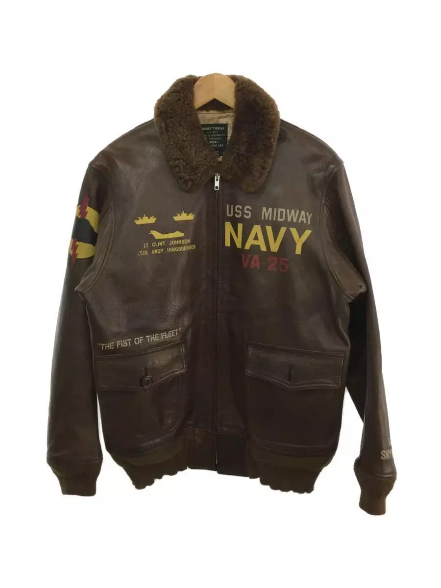 Avirex Uss Midway Navy G-1 Brown Leather Flight Bomber Jacket 3 Avirex Uss Midway Navy G-1 Brown Leather Flight Bomber Jacket