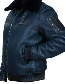 B-15 Fast Eagle Sheepskin Navy Blue Flight Jacket -Us Military Jacket B 15 Fast Eagle Sheepskin Flight Jacket