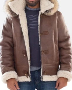 B-3 Brown Shearling Sheepskin Aviator Jacket With Toggles