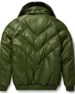 New B-3 Olive Leather V-bomber Jacket For Men With Black Fur Collar -Us Military Jacket B 3 Olive Leather V bomber Jacket For Men With Black Fur Collar